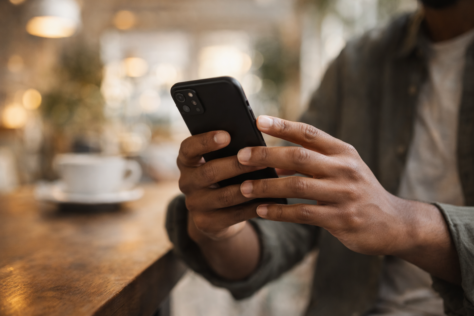 Person holding phone in modern lifestyle setting